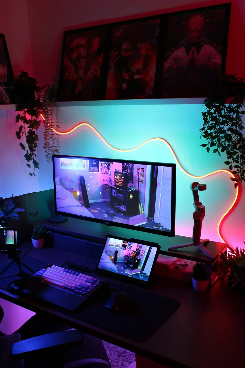 A desk set-up lit with soft light
