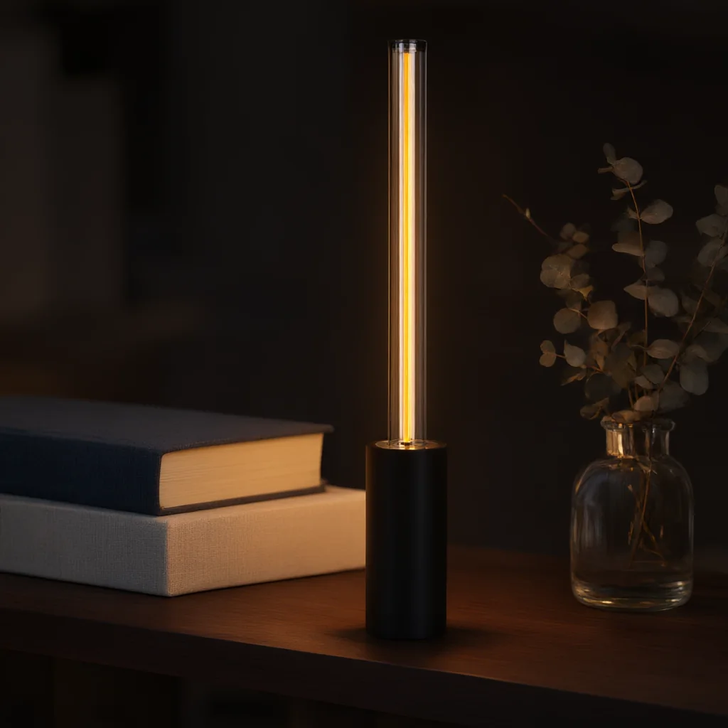 Glow Stick Desk Lamp on a shelf in the evening