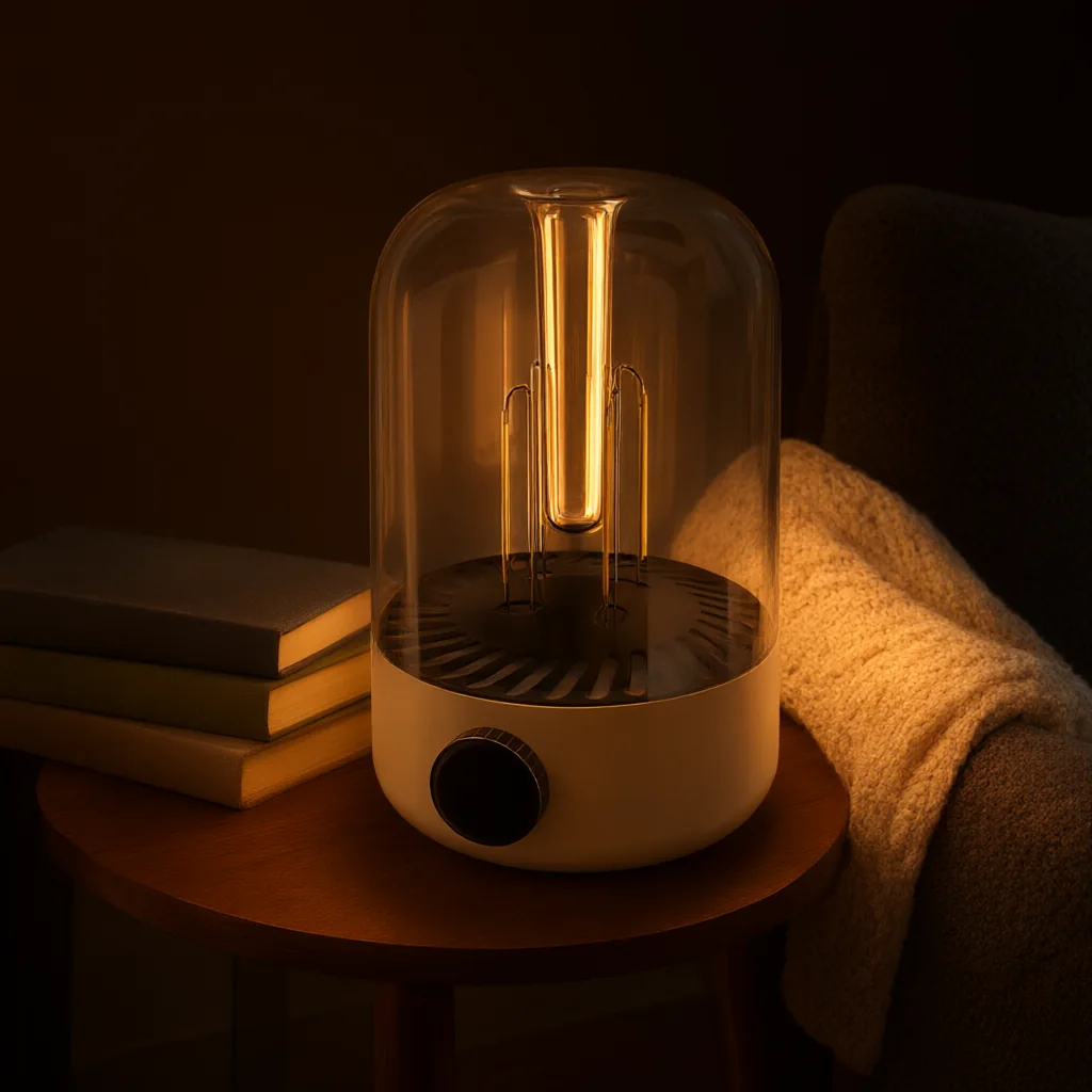 Glass Filament Lantern Lamp in a reading corner